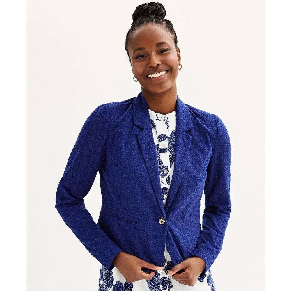 ✨Draper James Eyelet Textured Notch Lapel Blazer Sz XL Navy Jacket✨